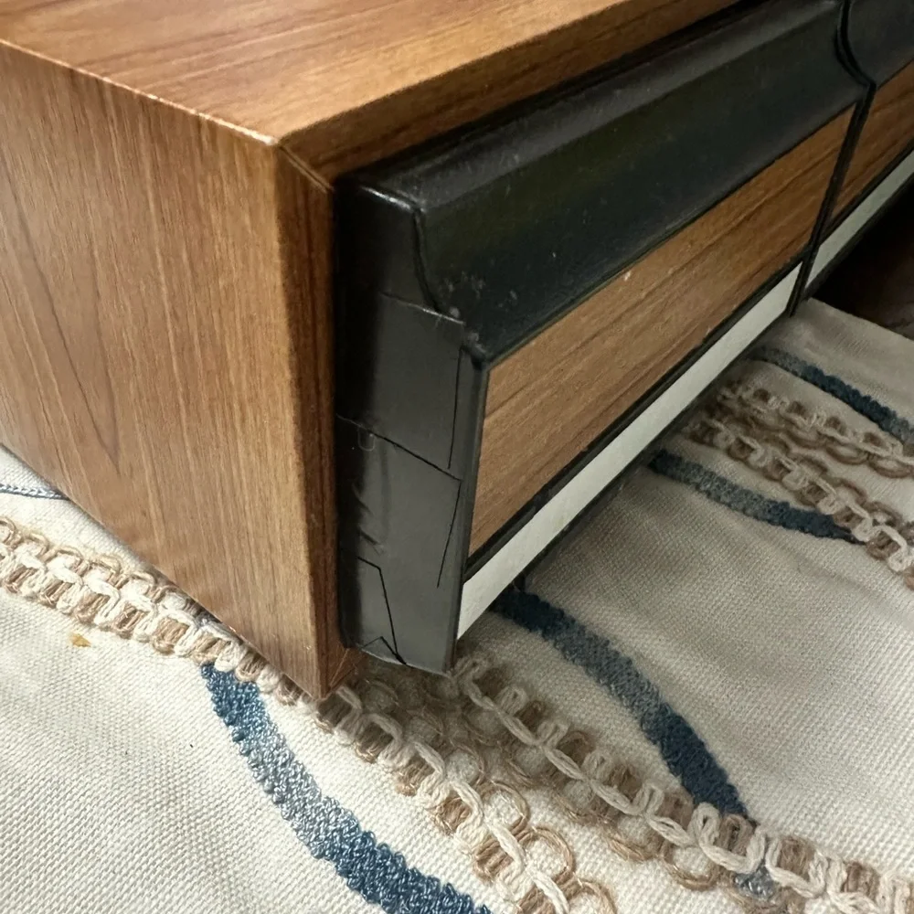 Vintage Cassette Tape Holder 3 Drawer Storage Case Faux Wood Grain 36 Cassettes